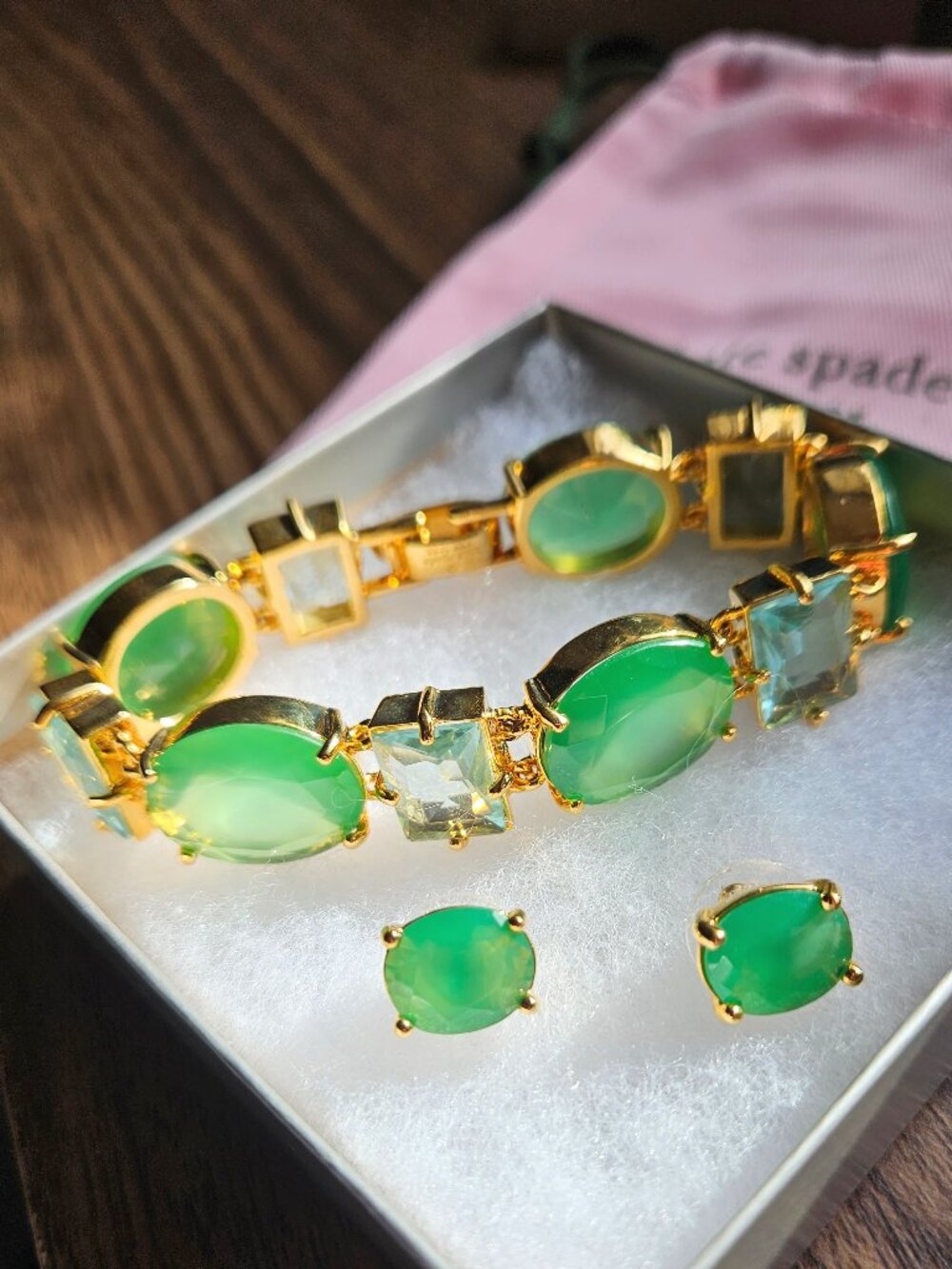 Kate Spade Bracelet & Earrings Set, Green & Gold - Picture 2 of 4